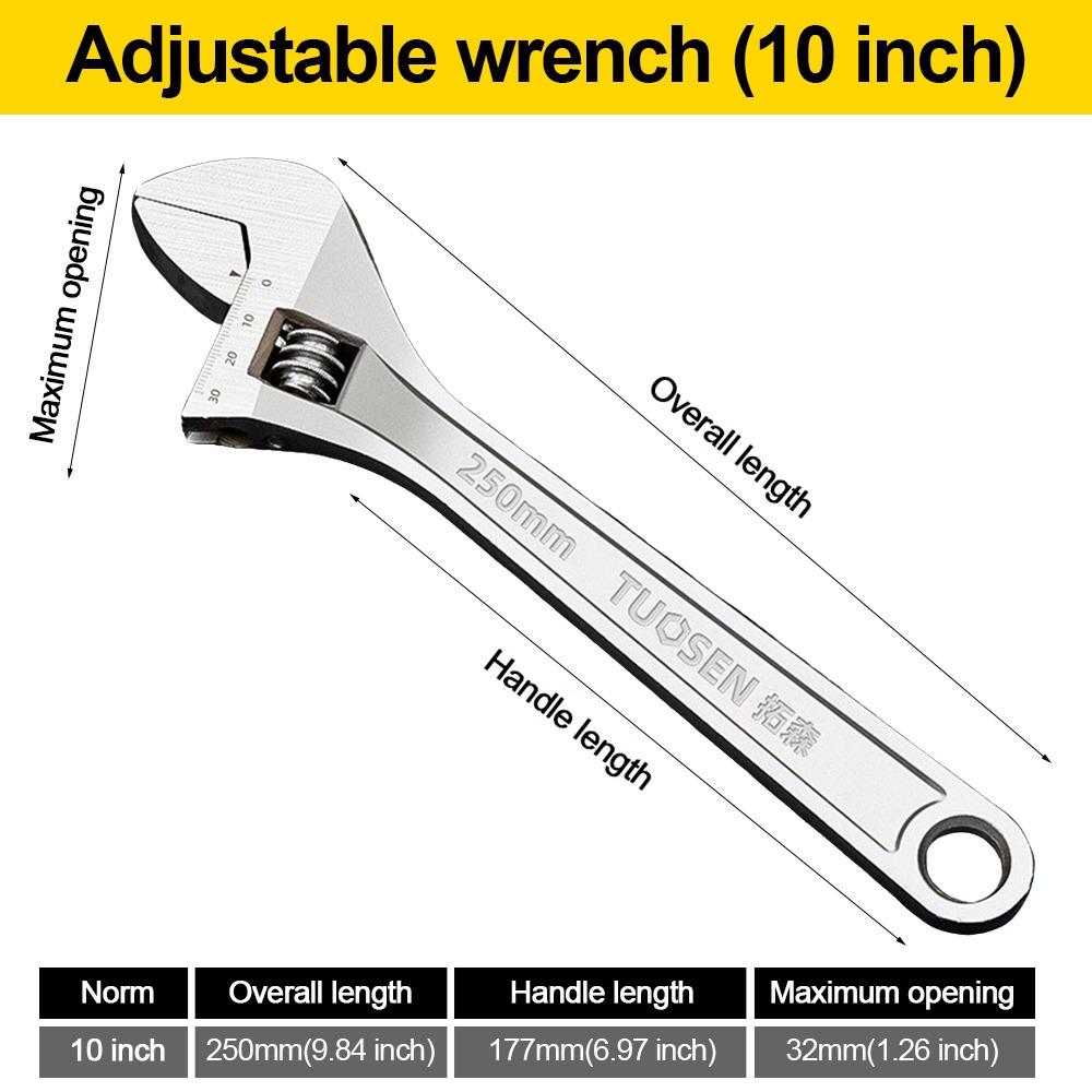New High-Carbon Steel Adjustable Wrench Large Openin Long Handle Wrench Universal 6-12 Inch Heavy Duty Wrench