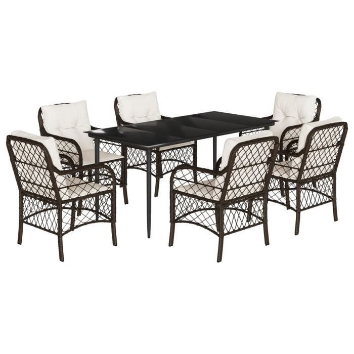 VidaXL Garden Dining Set with Cushions 7 Pcs, Patio Table and Chairs, Outdoor Furniture Terrace, Modern, 3212114