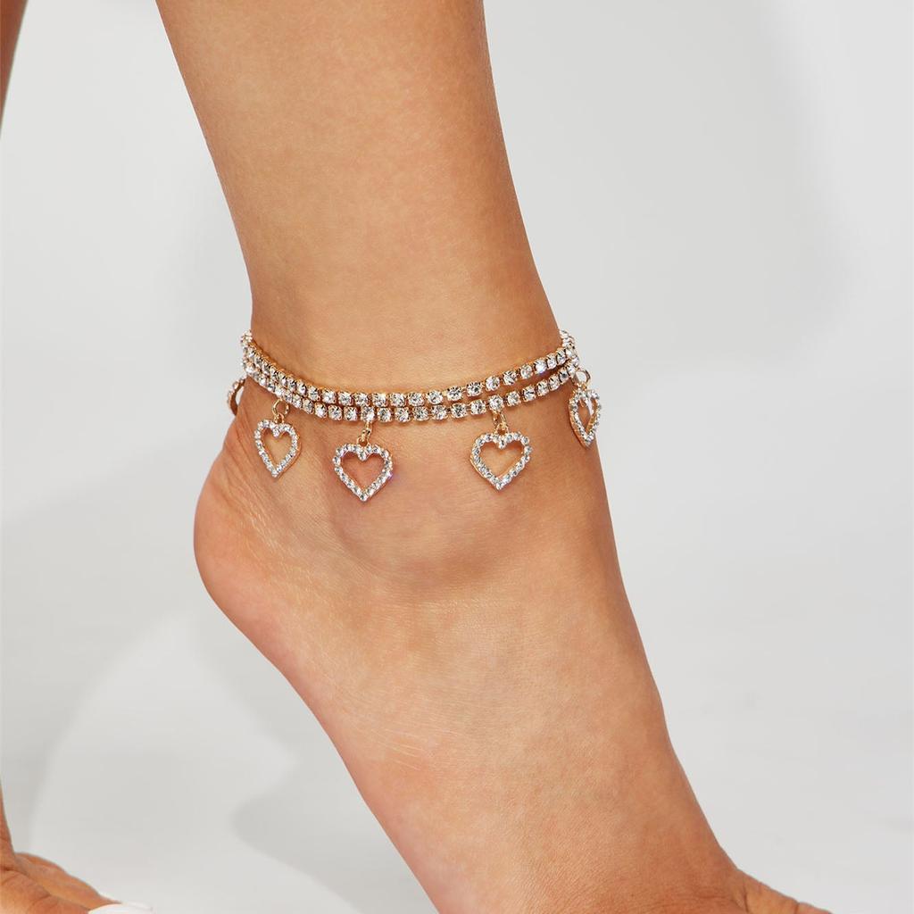 New Accessories Personalized Double Heart Pendant Anklet, Summer Beach Ankle Chain Anklet