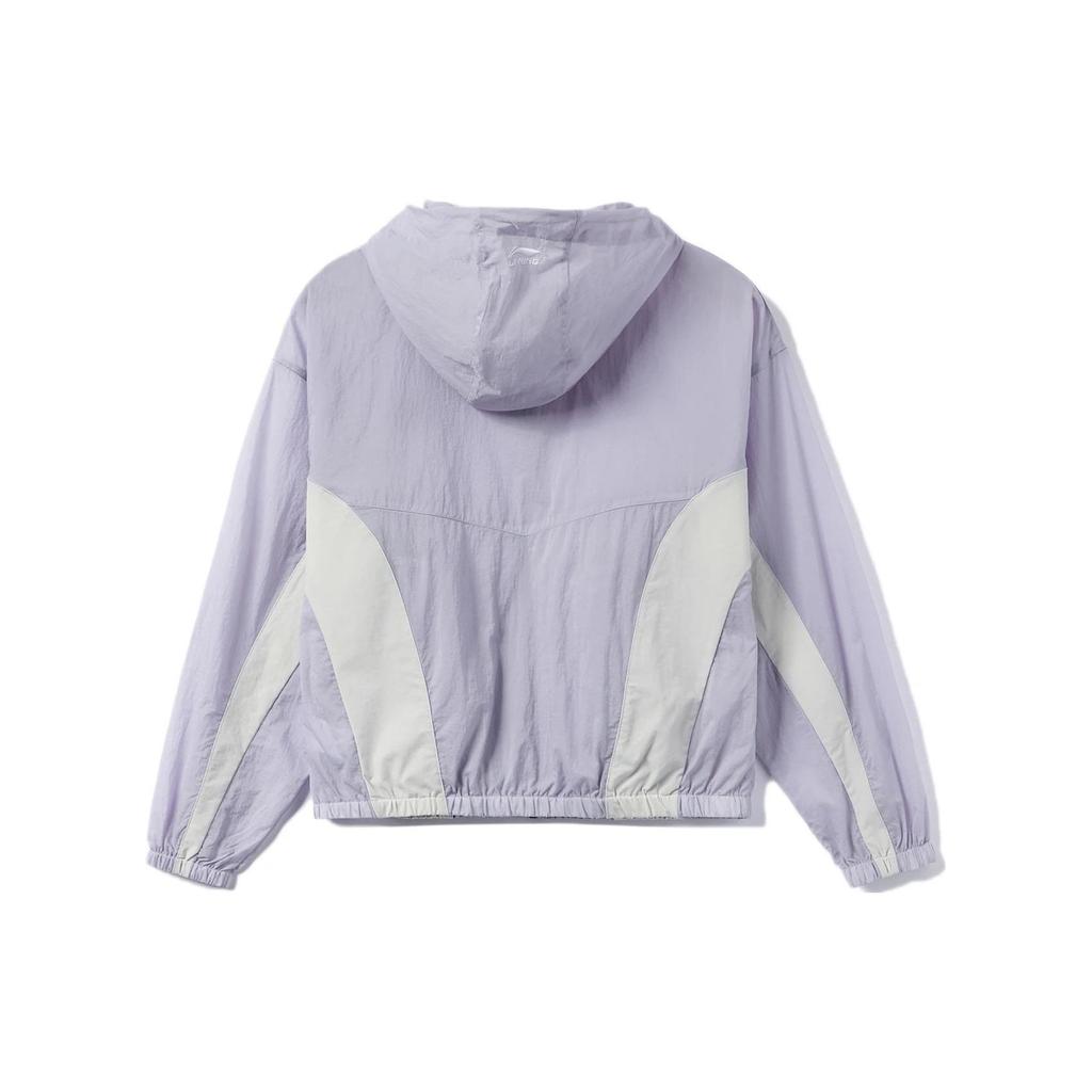 Li Ning Sports Fashion Series Spliced Letter Zipper Hooded Long Sleeve Windbreaker Women Outerwear Light-Mist-Purple AFDR768-1