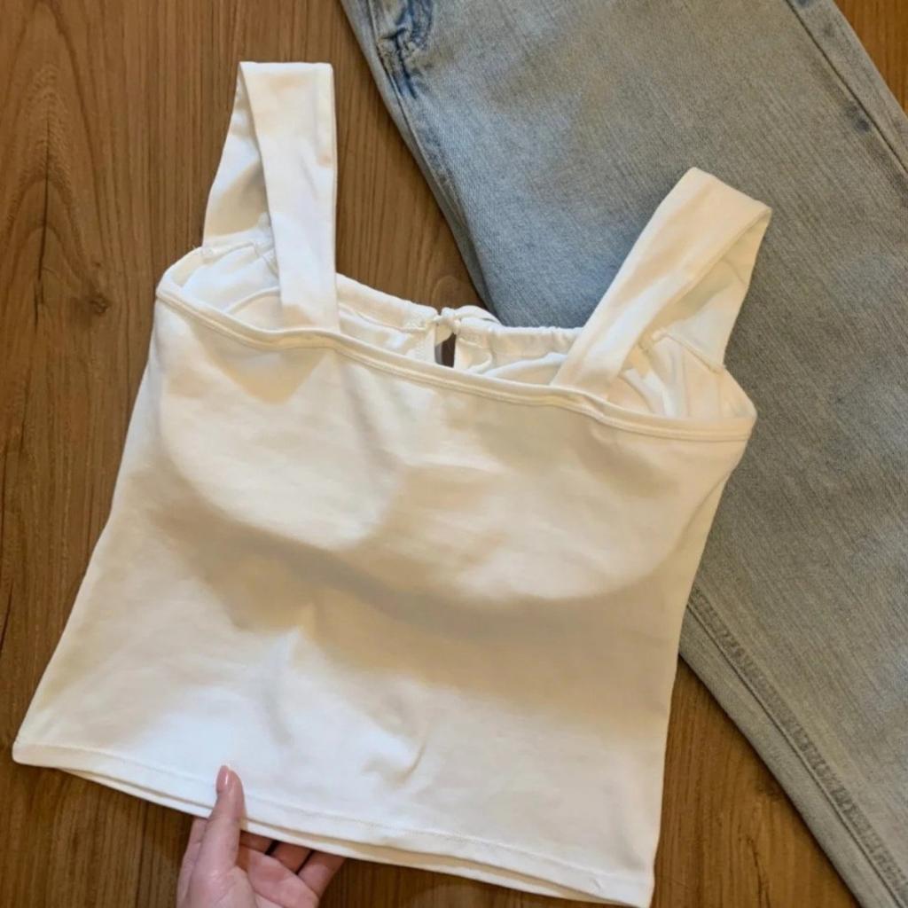 White Atmosphere Feeling Camisole Undershirt Women, Versatile with Bra Pads Department, with Bow Short Models Outside Slim Bottoming Tops