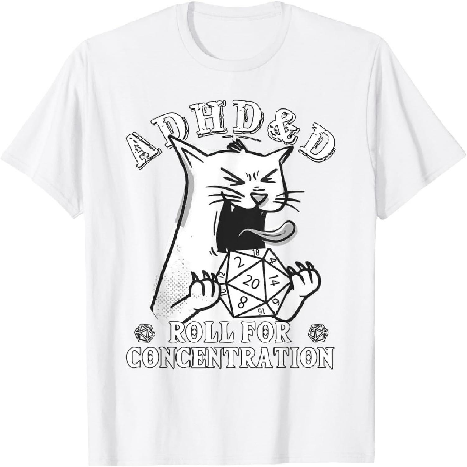 BaruToW Funny Cat Meme Humor ADHD Roll for Concentration Cats T-Shirt XXXXXL белый