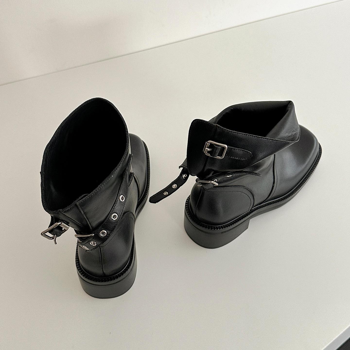 

Cowhide version~ Square head retro belt buckle short knight boots women s western cowboy boots thin thick heel locomotive short boots 35