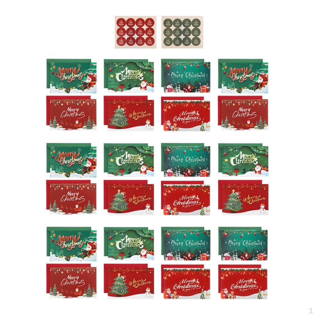 24x Merry Christmas Cards Greeting with Stickers 4x6 Blessing for Party