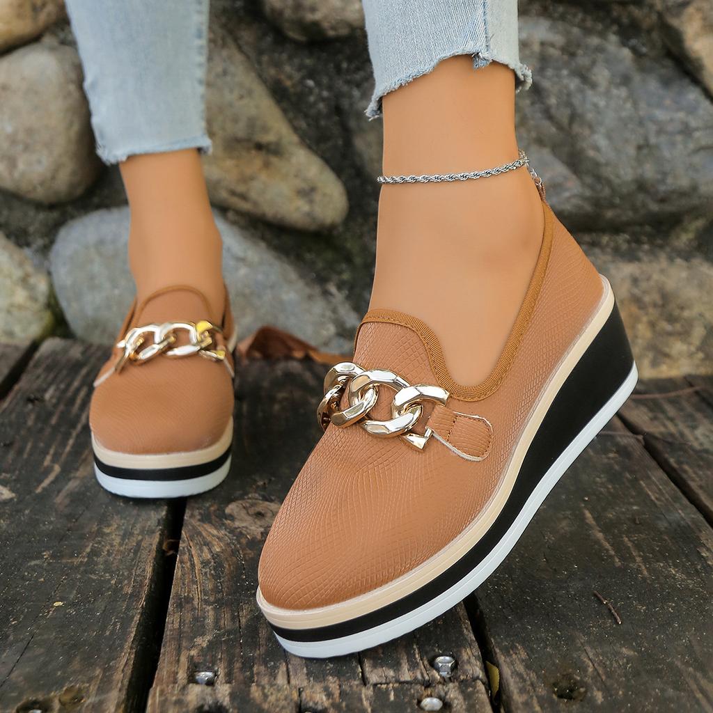 Damen Mokassins mit breiter Weite, Keilabsatz Slipper, Bequeme Arbeitsschuhe für Damen