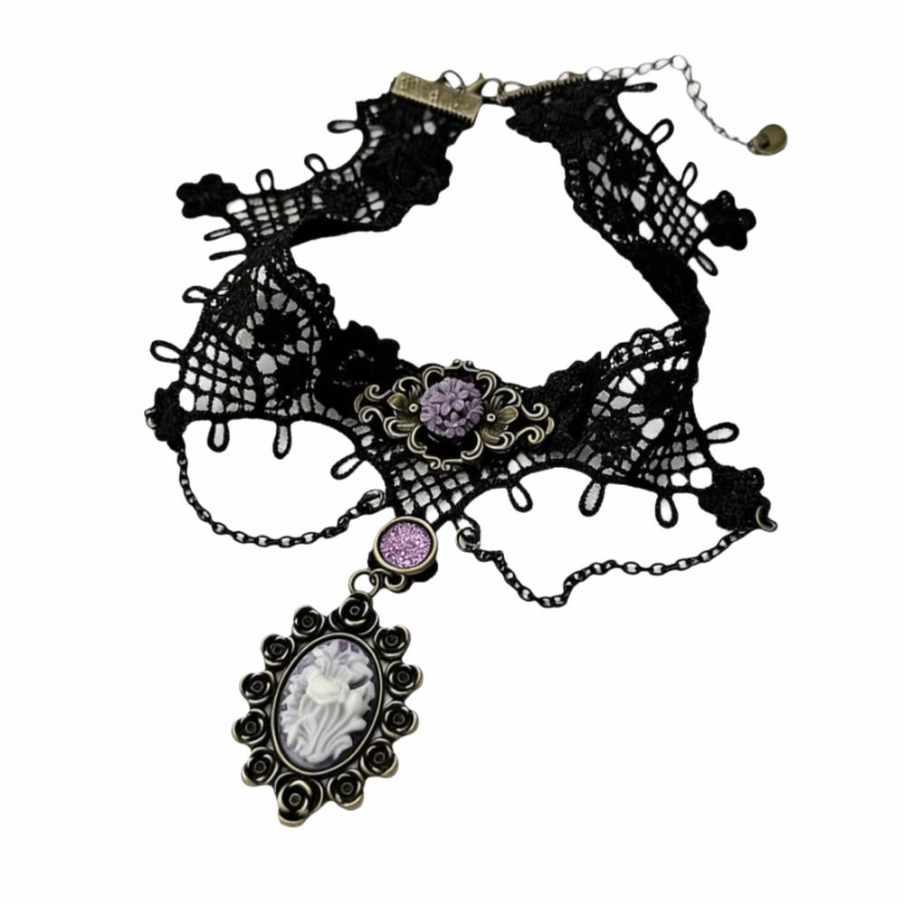 Handmade Black Lace Choker Black Lace Purple Fringed Collar Y2K Women s Lolita Choker Cosplay 1Pc