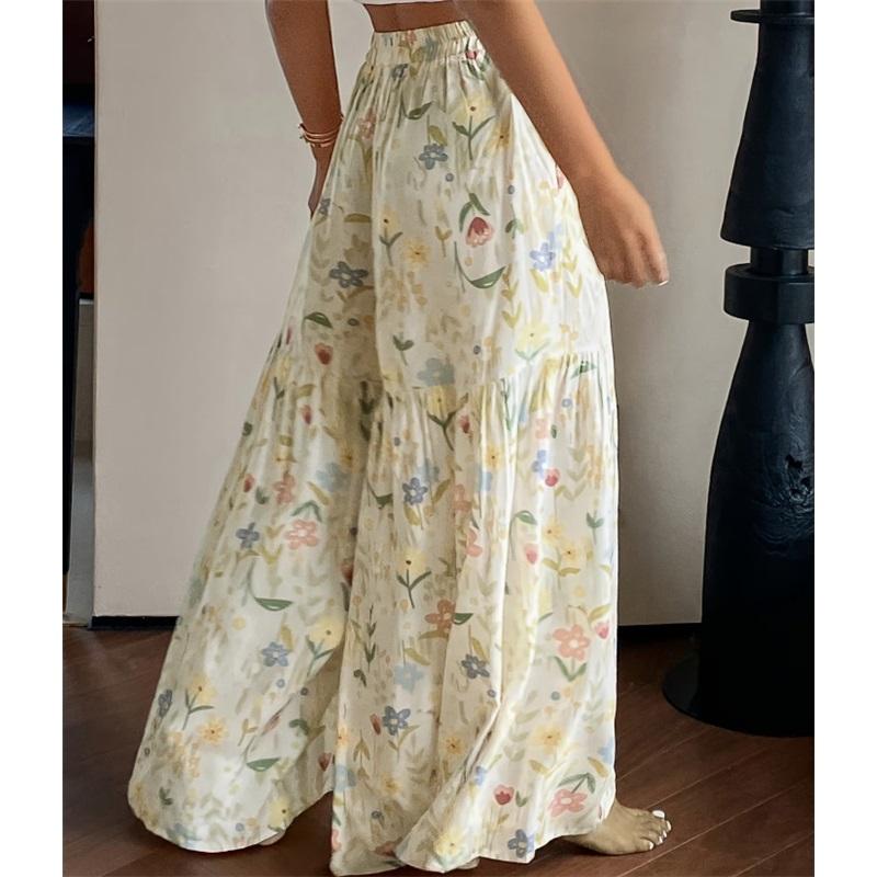 Pantalon Floral d'Été pour Femme, Taille Haute, Ample, Fin, Jambe Large, Élégant, Amincissant, Pantalon Droit Polyvalent