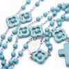 Blå turkosa pärlor Rosenkranshalsband katolska korshängande halsband för kvinnor Smycken Meditation Kristen Religiös