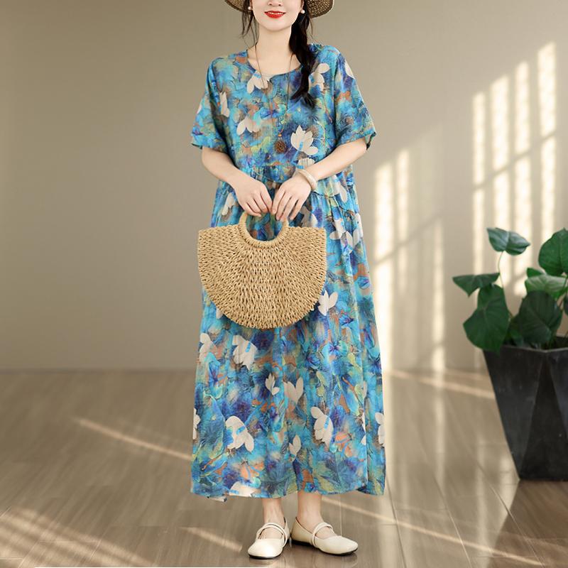 DIMANAF Women New 2026 Sundress Plus Size Summer Casual Print Long Dress Cotton Loose Oversize Maxi Floral Beach Holiday