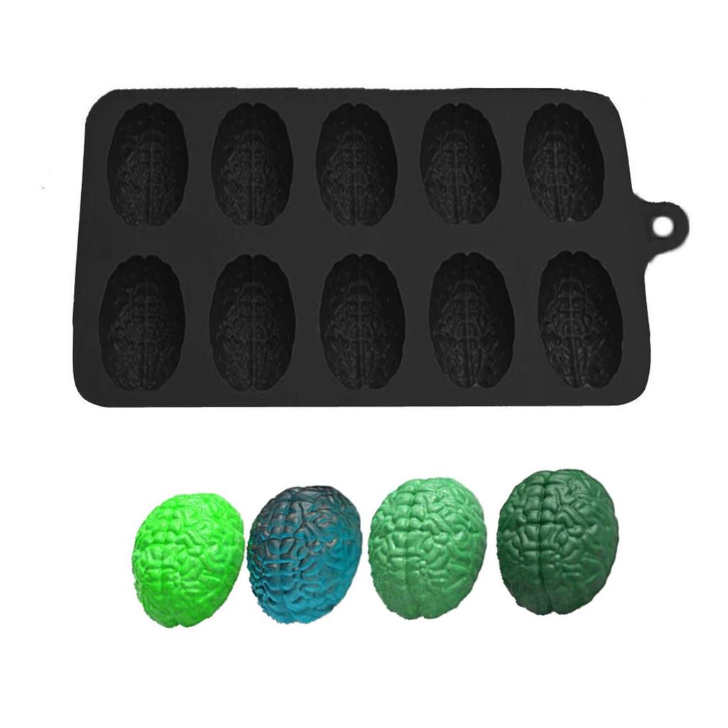 10-wnękowy silikonowy kształt mózgów do ciasta fondanowego, kreatywna forma czekoladowa na Halloween, odporna na ciepło, formy do pieczenia deserów