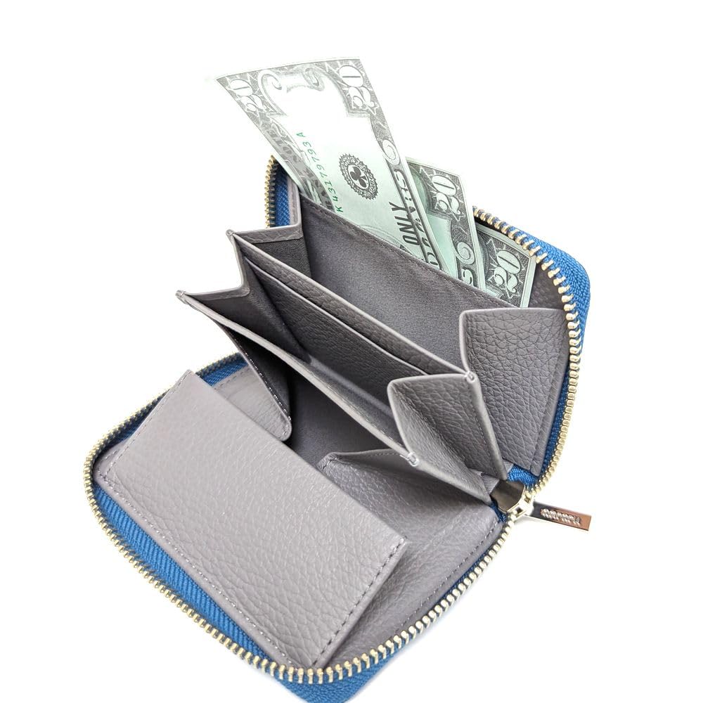 Karukuru Round Zipper Compact Wallet, Blue, MSAR-N16