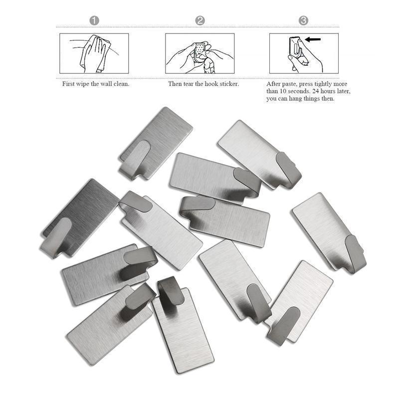 6Pcs Wall Hanging Hooks Stainless Steel Self Adhesive Hanger