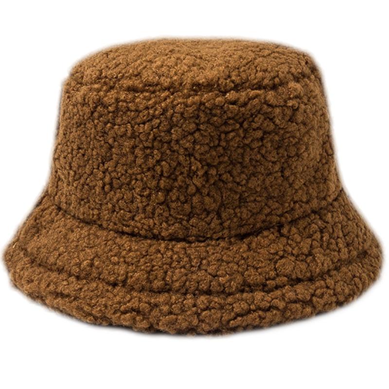 Lamb Wool Plush Hats Solid Color Wide Brims Caps All-match Fall Winter Plush Hat Plush Hat Bucket Hats for Women & Men