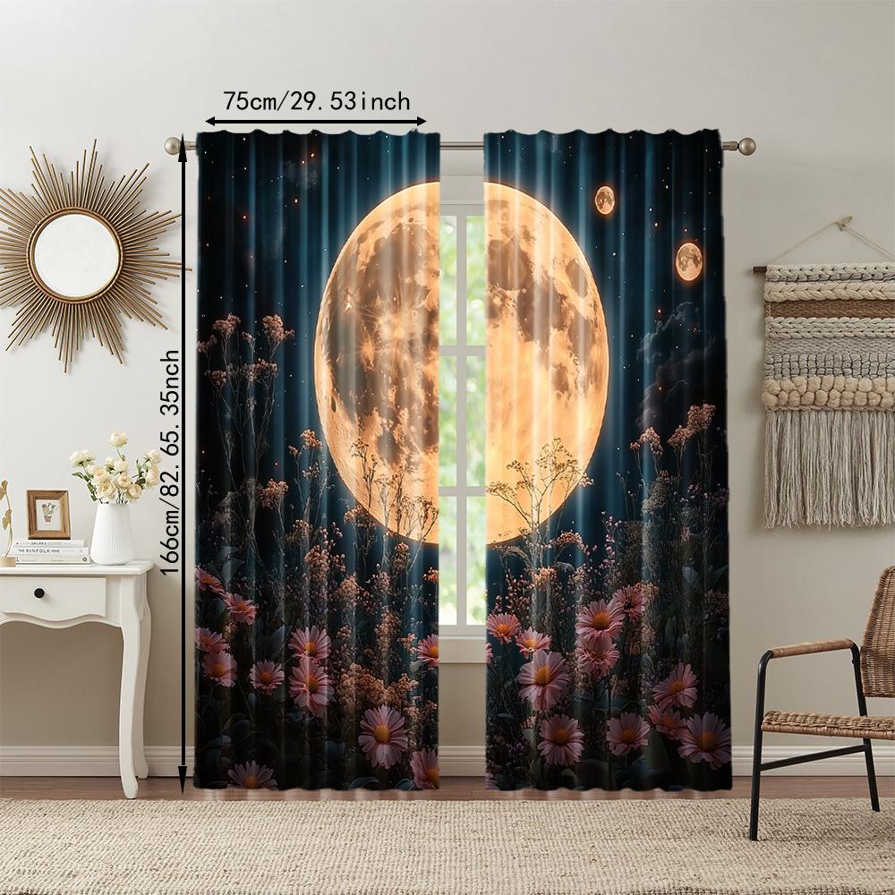 2 pcs, versatile polyester transparent curtains for home decoration moon for use in bedrooms and living rooms