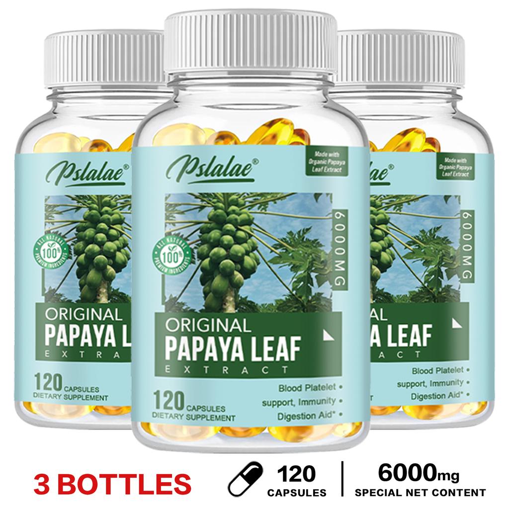 Pslalae Organic Papaya Leaf Extract Capsules 600mg 120 Count — 10:1 Concentrated Superfood with Enzymes