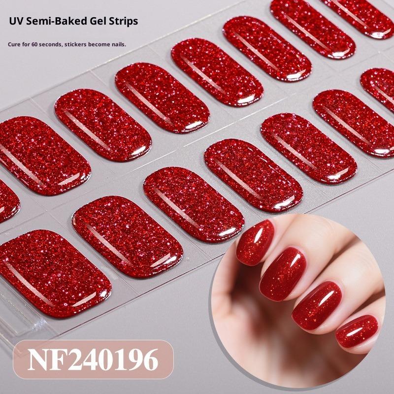 New Semi-cured Gel Nail Stickers with Glitter, Pure Glitter, and Whitening Effect; Semi-cured UV Nail Stickers.