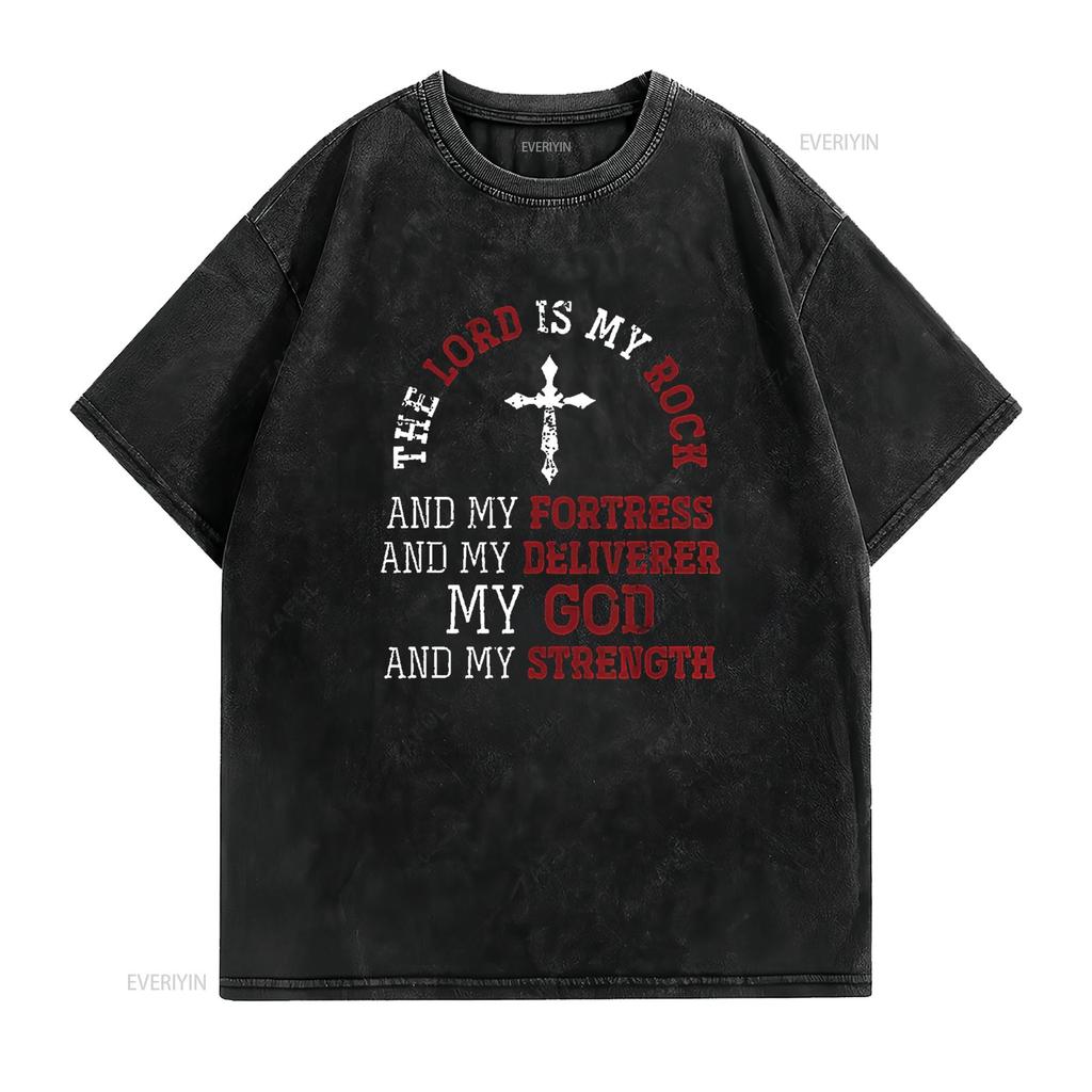 Womens My God And Strength Jesus Lord Devotee Bible Prayer T Shirt Black Large vintage Washed Casual Versatile Stretched homme