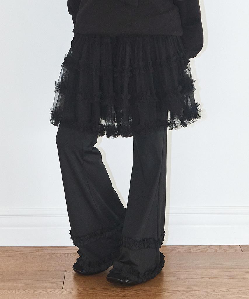 ILLIGO Flare Ruffle Layered Skirt Pants Black