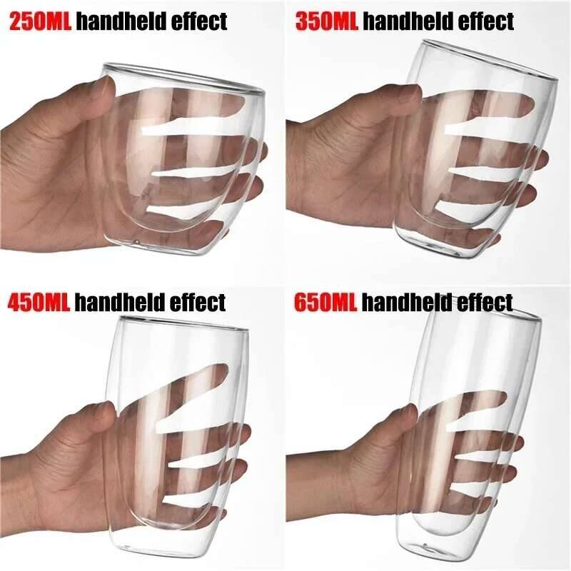 2-6 Stück Doppelwandige High-Borosilikatglas-Tasse Hitzebeständig Tee Milch Espresso Kaffee Saft Wasserbecher Bar Trinkgeschirr Geschenk
