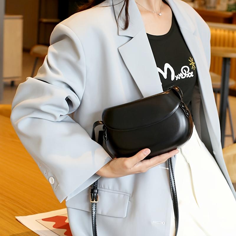Women'S Versatile Large Shell Bag, Saddle Bag, Shoulder Crossbody Bag, Solid Color, Magnet Closure, Polyester Lining, Dry Clean, Various Colors