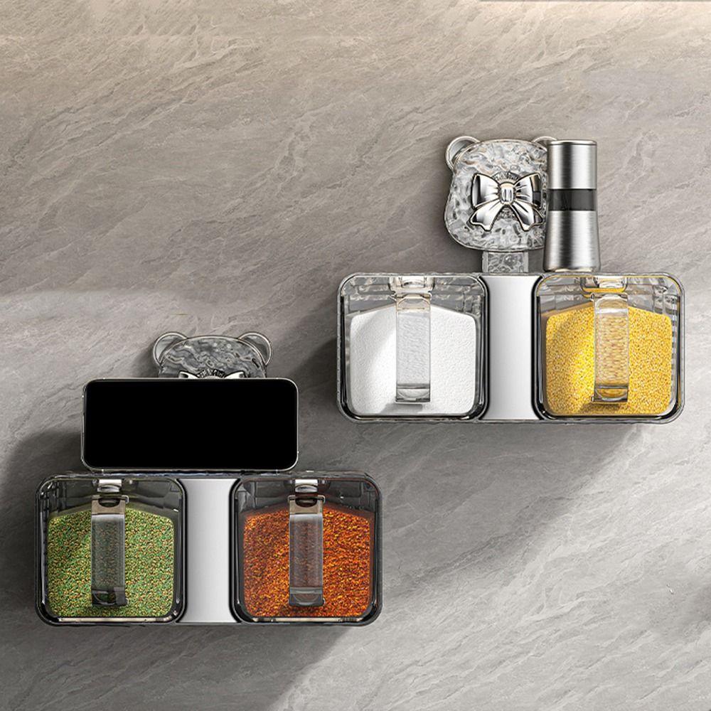 

Dustproof Seasoning Storage Container Plastic Spice Rack Suction Cup Spice Boxes for Kitchen сірий