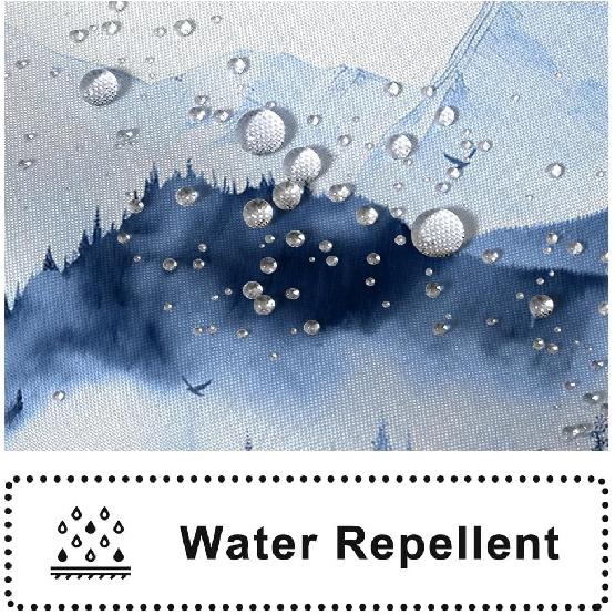 Mountain Shower Curtain, Navy Blue Misty Forest Shower Curtain Set Waterproof Nature Scenery Bathroom Decor with Hooks, 72x72 Inch