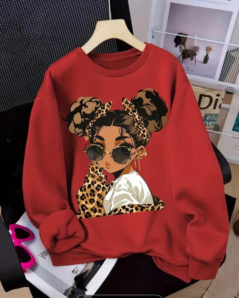 Women's Casual American Retro Sunglasses Print Hoodie
