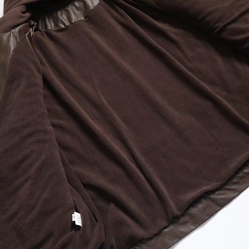 2024 Autumn Women's European & American Style Hooded Faux Leather Long Sleeve Loose Jacket