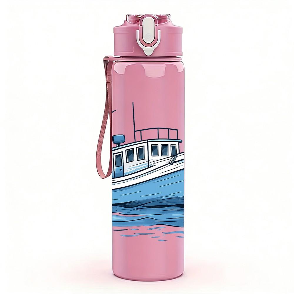 1PC Retro Sail Boat Ship 750ml Color Plastic Sports Water Bottle Leakproof Flip Straw Lid Suitable for Sports Office Home Use