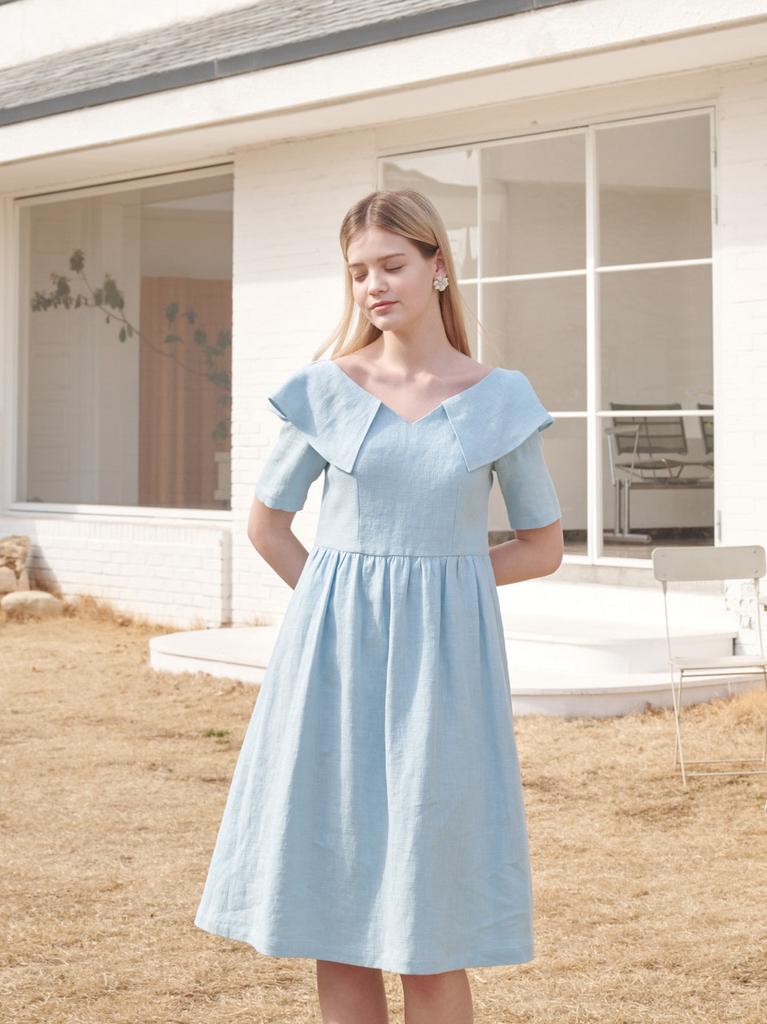 Koes Linen Ruffle Dress_Sky Blue