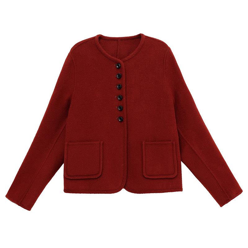 2024 Women's Petite Single-Breasted Slim Wool Coat in Solid Colors - Trendy Short Design for Winter