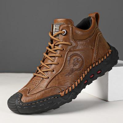 Car Driving Shoes Hand-stitching Leather Men Boots Genuine Leather Casual Leather Shoes Men Ankle Boots