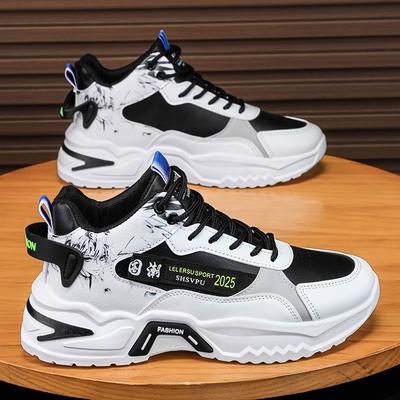 Spring Men's Shoes New Style of Youth Casual Sports Thick Sole Running Height-resistant Wear Resistant Students' Middle Top Dad Shoes