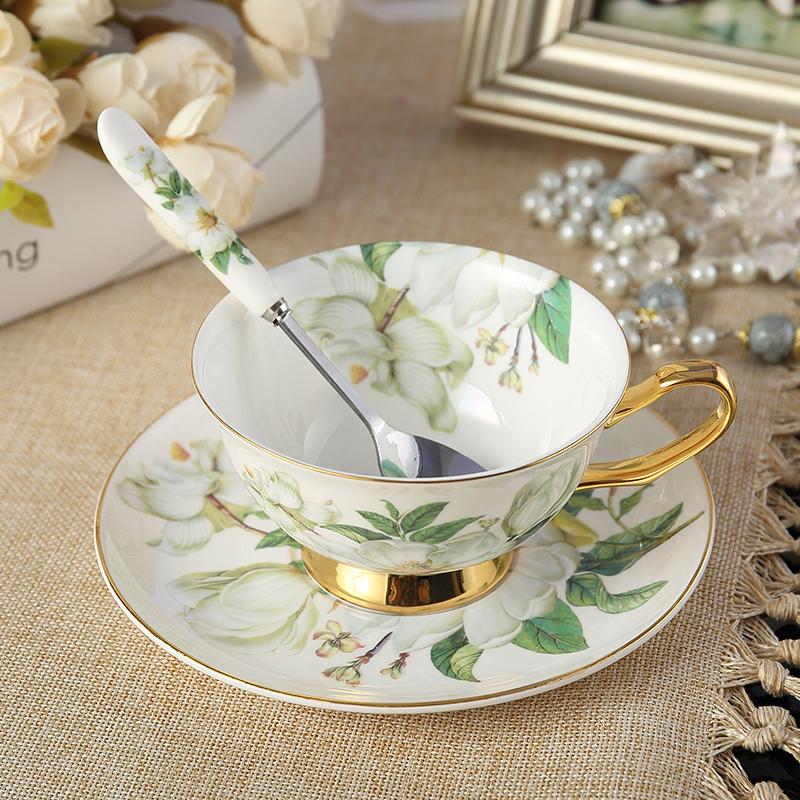 2025 Flowers Painting afternoon tea Coffee Cups Bone china Tea Cup and Saucer Spoon Set Advanced Porcelain Mug for Gifts