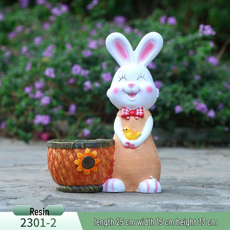 Outdoor Cartoon Rabbit Garden Decoration - Animal Flower Pot Sculpture for Kindergartens and Courtyards