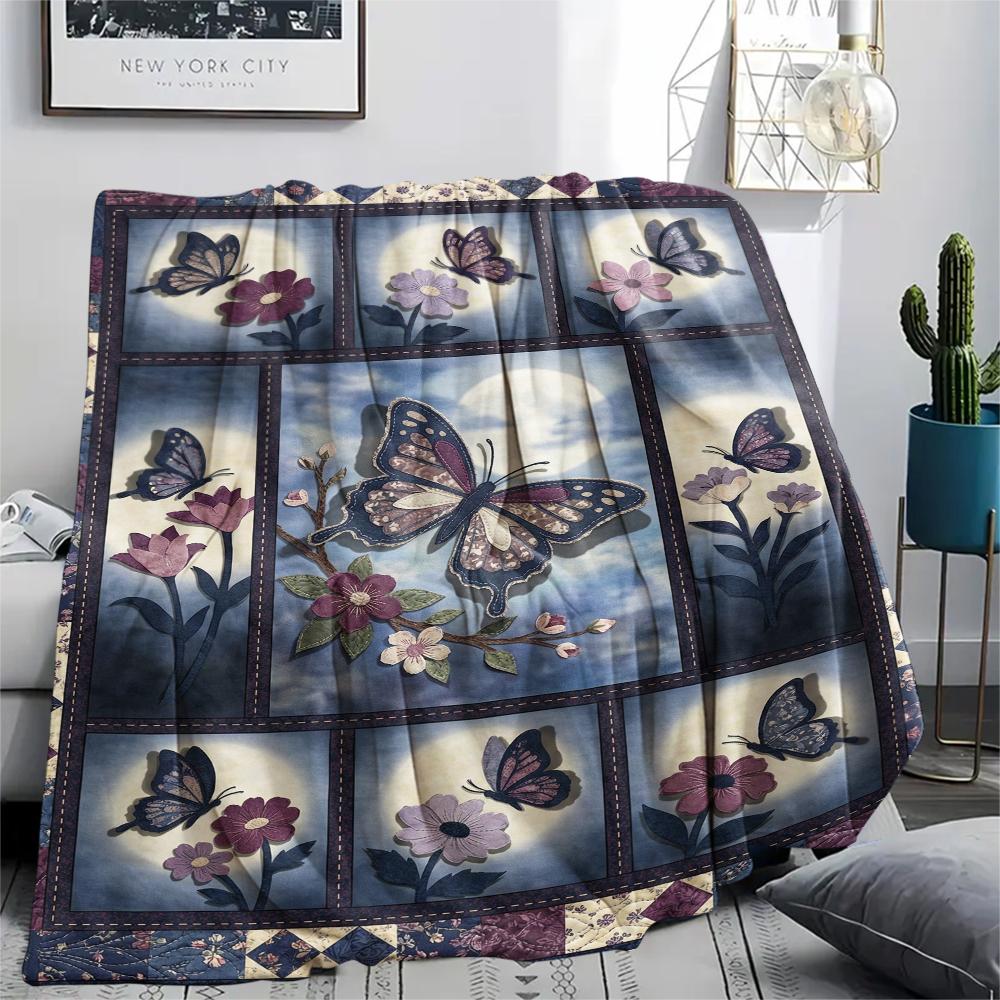 Butterfly Decoration Print Flannel Blanket, High Quality Comfortable for All Seasons, Home Decor, Warmth and Comfort, Perfect for Christmas Gifts33