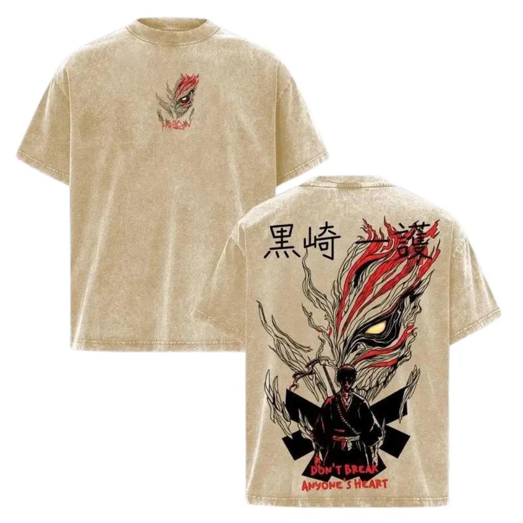 Kurosaki Ichigo BLEACH Anime T-shirt Summer Short Sleeve Casual Pure Cotton Tees Tops Y2k Vintage Washed T Shirt Men's Clothing