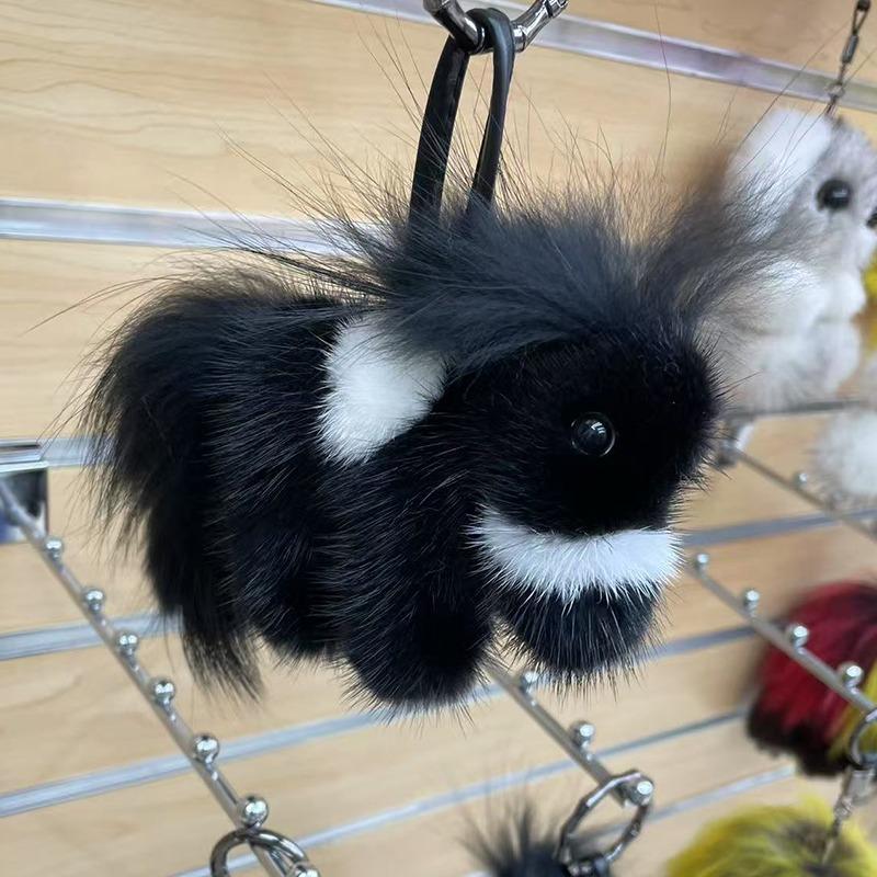 15cm Mink Fur Keychain Soft Cute Little White Horse Keychain Fur For Bag Key Fashion Plush Doll Fur Car Keychain Ornament