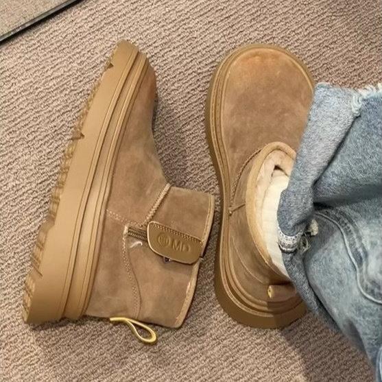 Winter Thick Soled Women's Snow Boots, Wide Toe Anti Slip and Warm Short Ankle Boots, Side Zipper Women's Boots Zapatos De Mujer