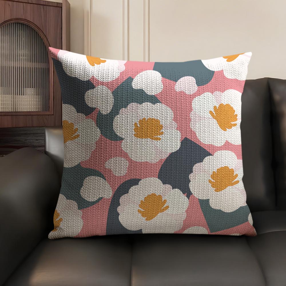 Colorful Flowers Cushion Cover Summer Breathable Linen Organic Fabric Double-Sided Printing Sofa Pillow Case Home Decor