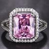 Dámský zásnubní prsten s atmosférou evropské a americké módy stříbrem vykládaným růžovým zirkonem