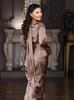 2025 European & American High-End Satin Long-Sleeve Top + Chic Socialite Midi Skirt