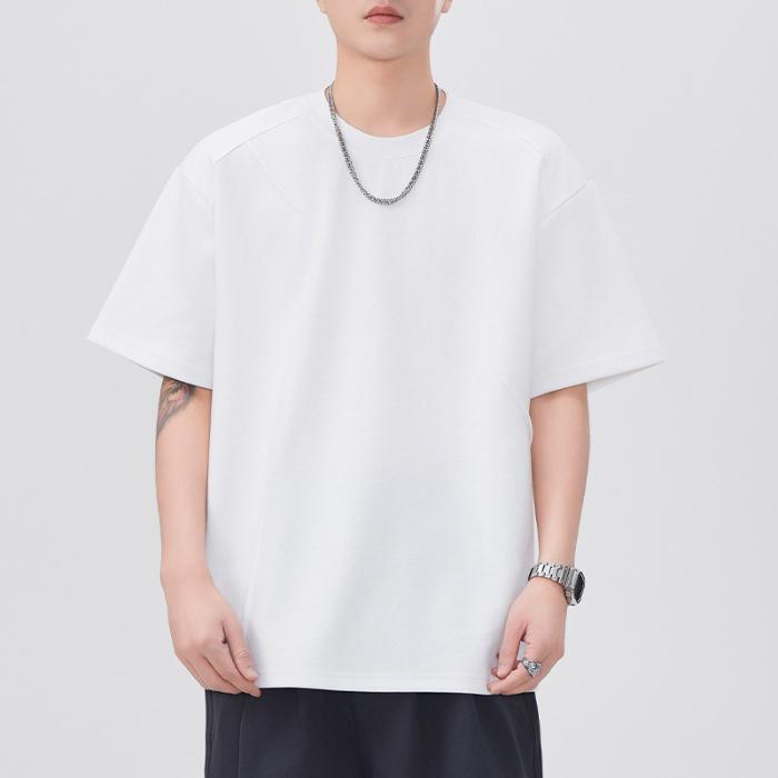 New Summer Short-sleeved T-shirt for Men's Pleated Round Neck Loose Five-point Sleeve T-shirt Japanese Retro