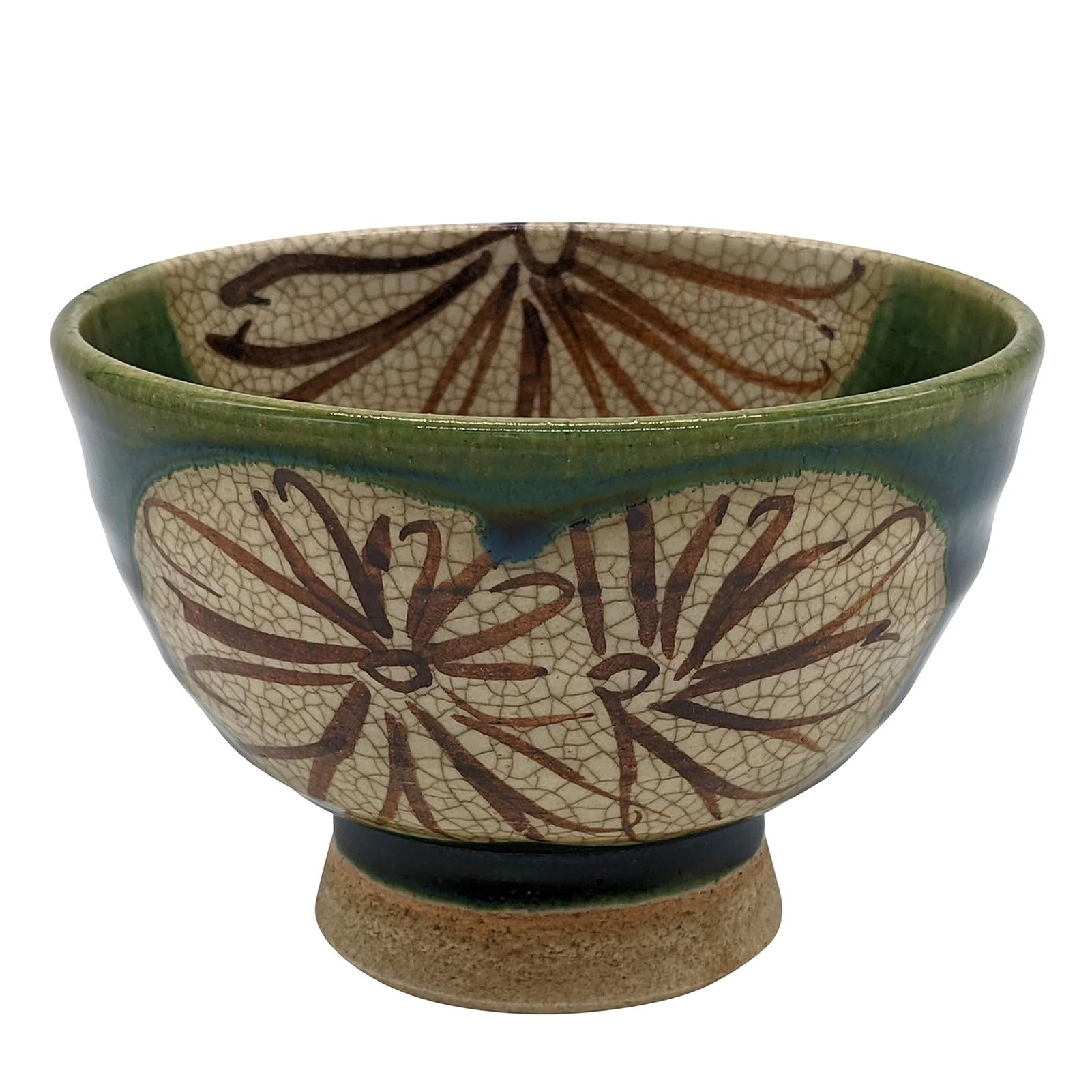 

Utsuwa Roan Seto Ware Rokubei Rice Bowl with High Base, Approximately 12cm, Oribe Style, Chrysanthemum Pattern, Made in Japan, Green, 007-0006