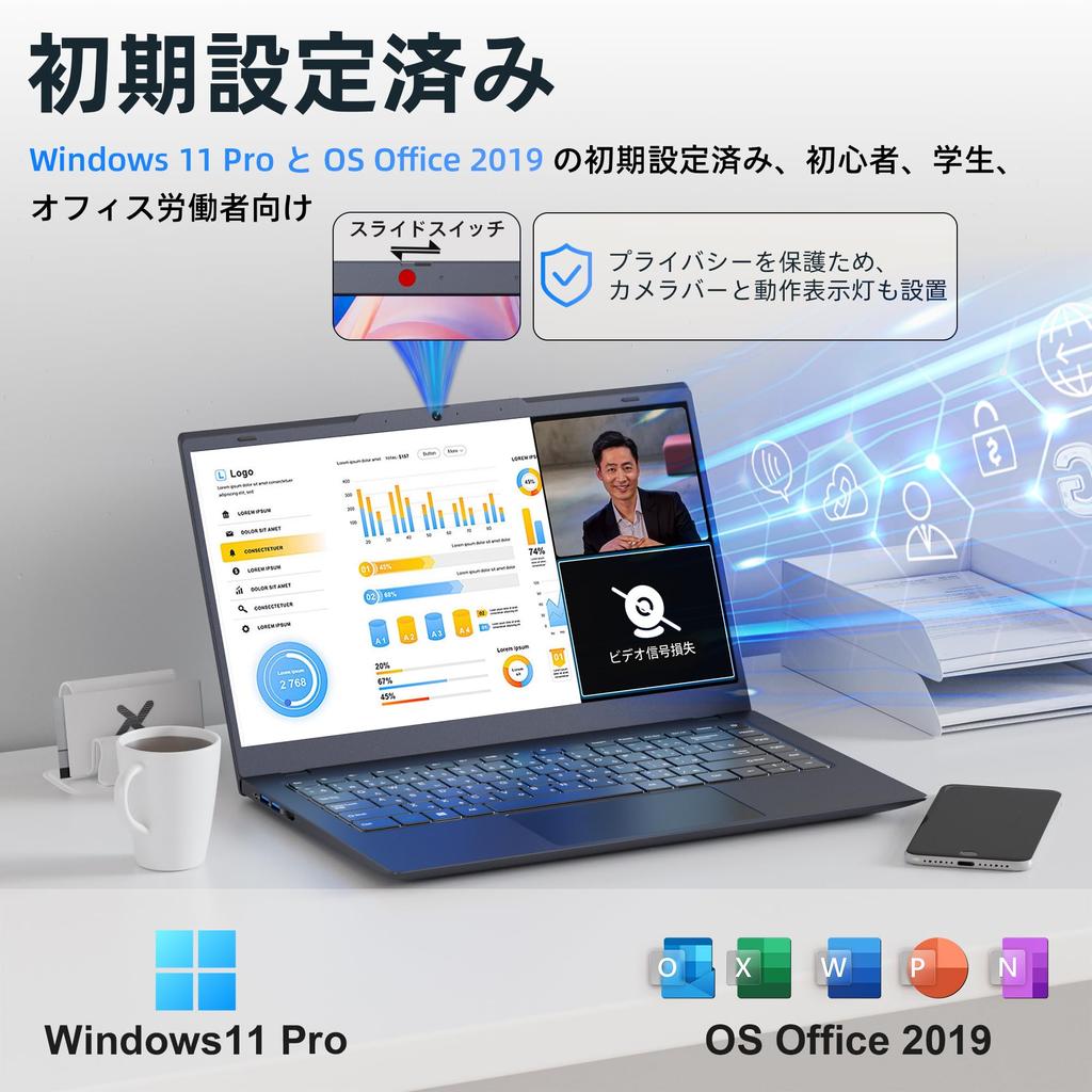 WEY Laptop with 8GB 256GB Windows 11 Office Lightweight and Slim Intel N4000 FHD IPS LCD Viewing Japanese Keyboard with Numeric Ideal for and Zoom