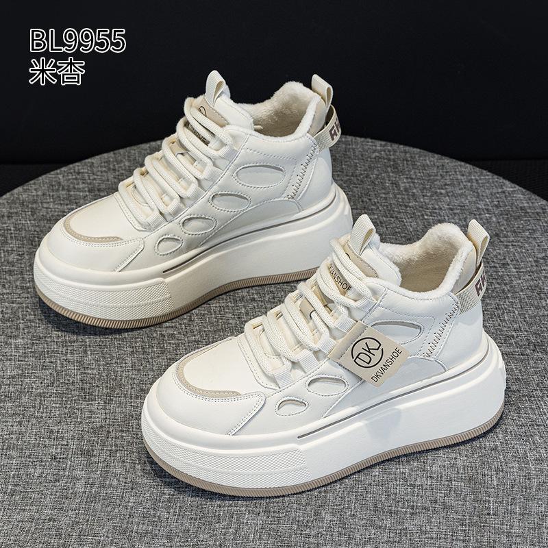 Leather high-top shoes autumn and winter new velvet warm platform cotton shoes muffin sports and leisure board shoes