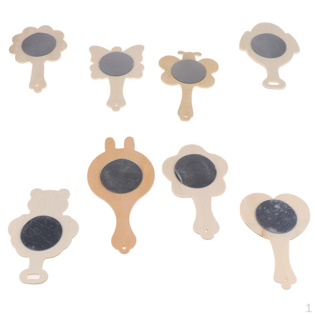 

Assorted Unfinished Wood Wooden Handheld Mirror for children crafts Woodcrafts Toys
