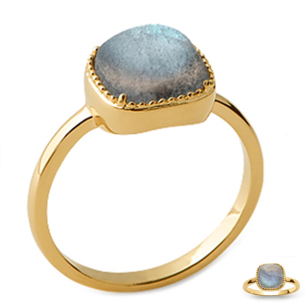 Vergoldeter Ring 'Cleopatra' goldener Labradorit - 10x10 mm