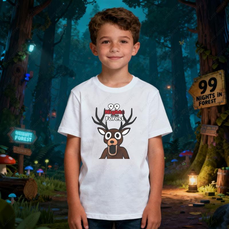 

2025 99 Nights in The Forest Inspired Deer Game Tee Perfect for Nature Lovers, Birthday Gifts Fun Cute Cartoon Deer Kids T-Shirt 110