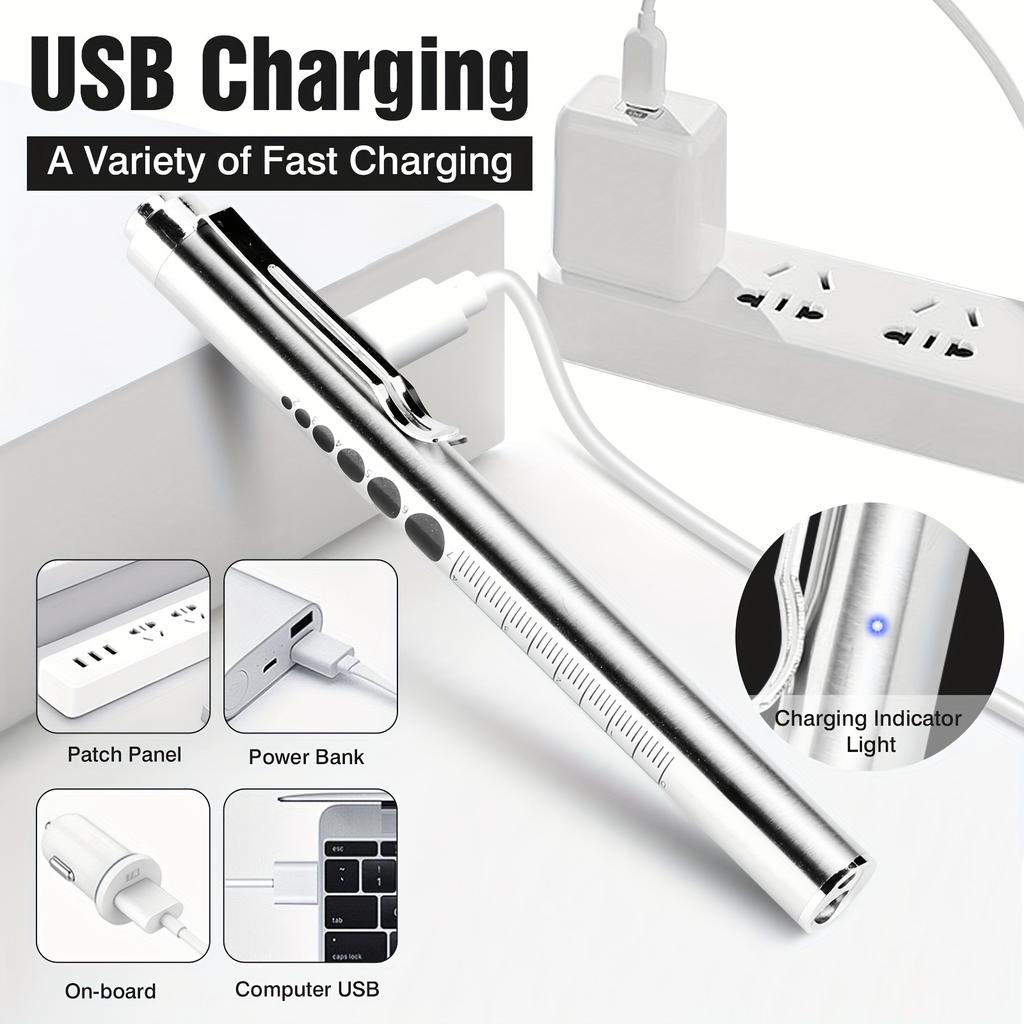 1-5 Pack Medical Penlight Emergency Flashlight Rechargeable 2 In 1 LED Pen lights Diagnosis Flashlights with Pupil Gauge